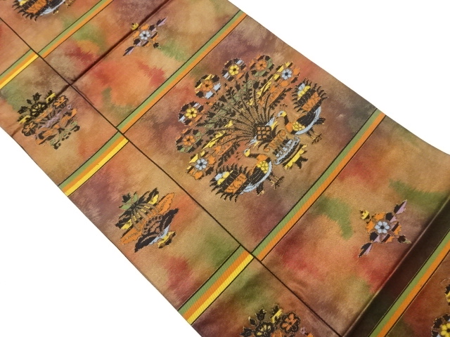 JAPANESE FUKURO OBI / WOVEN FLOWER & BIRD